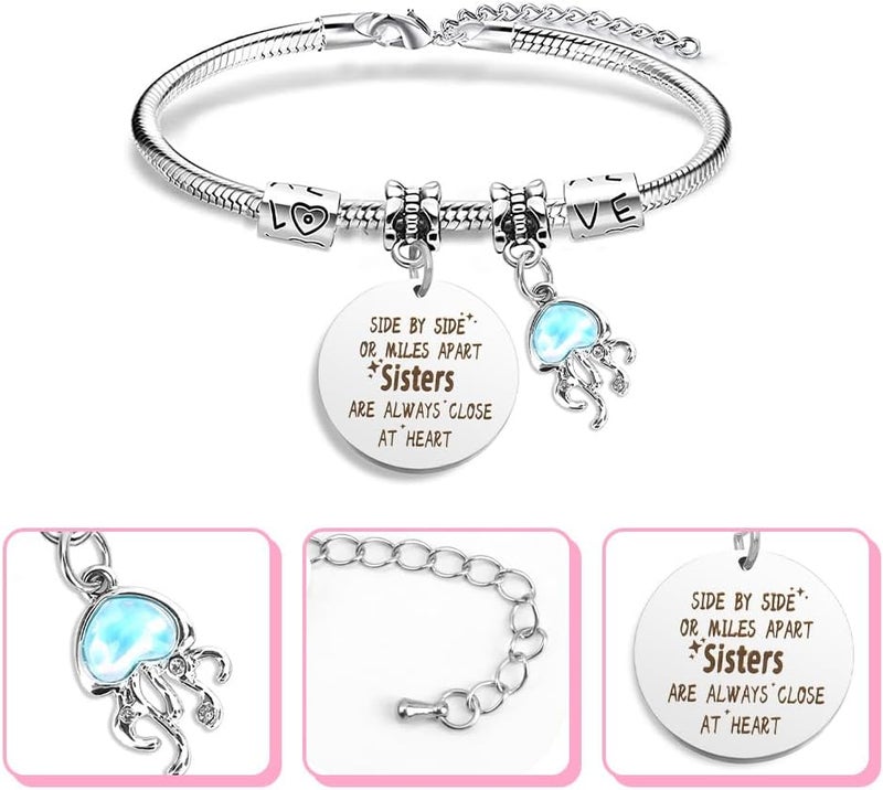 EGHTvmok Sister Birthday Gifts Christmas Mothers Day Sisters Graduation Valentines Bracelet Sunflower,Butterfly,Elephant - Image 2